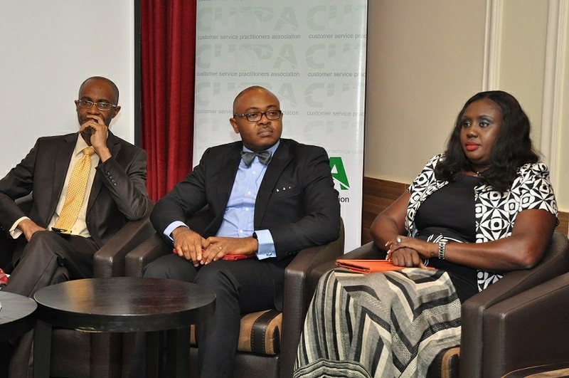 (L-r):, Lampe Omoyele, Africa marketing director, GlaxoSmithKline, Emeka Oparah, director, Corporate Communications& CSR, Airtel Nigeria, with Toyin Ojudun, director, Chartered Institute of Personnel Management of Nigeria (CIPM), at the Customer Service Practitioners Association of Nigeria (CUSPA) debate held in Lagos recently.